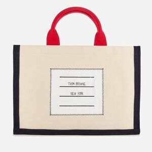 Thom Browne Four Bar Square Leather-Trim Tote Bag
